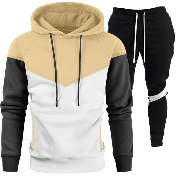 CONZONE Mens 2 Piece Sweatsuits Casual Men's Jogging Tracksuit Set Patchwork Color Pullover Hoodie Pants Sweat Suit for Men Cozy Fall Winter Athletic Track Suit Outfits