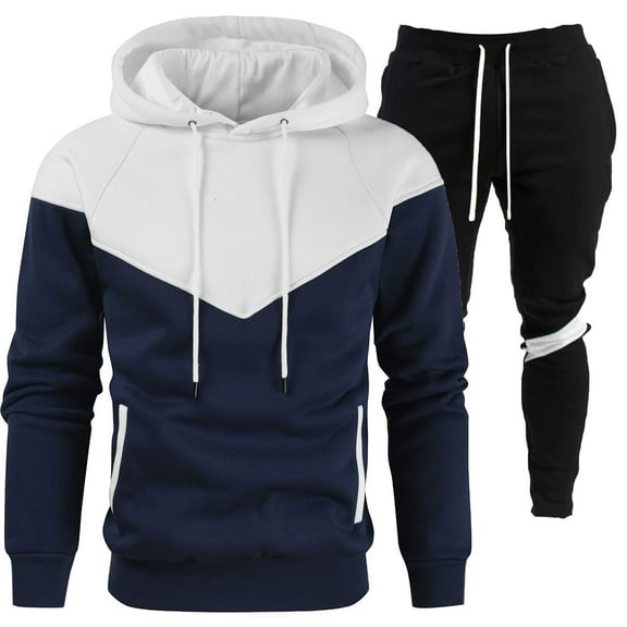 CONZONE Mens 2 Piece Sweatsuits Casual Men's Jogging Tracksuit Set Patchwork Color Pullover Hoodie Pants Sweat Suit for Men Cozy Fall Winter Athletic Track Suit Outfits