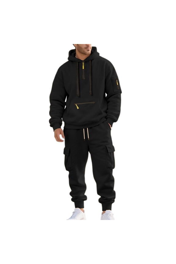 Mens 2 Piece Sweatsuits Casual Men's Jogging Tracksuit Set Solid Color Pullover Hoodie Pants Sweat Suit for Men Cozy Fall Winter Athletic Track Suit Outfits