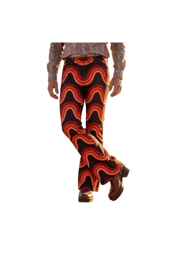 Mens 70S Disco Flared Pants Vintage Hippie Pants for Men Trendy Funny Graphic Bell Bottoms