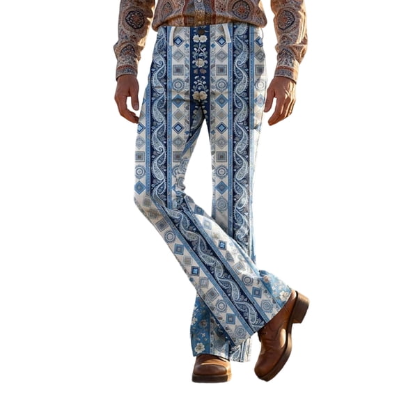 CONZONE Mens 70S Disco Flared Pants Vintage Hippie Pants for Men Trendy Funny Graphic Bell Bottoms