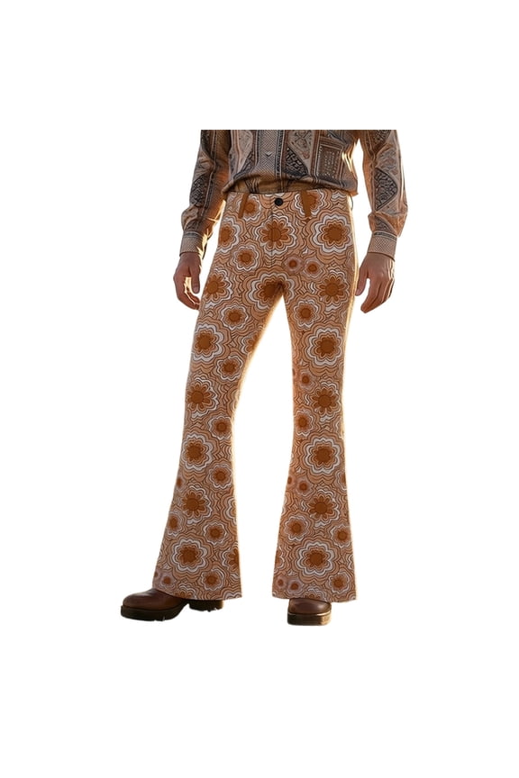 Mens 70S Disco Flared Pants Vintage Hippie Pants for Men Trendy Funny Graphic Bell Bottoms