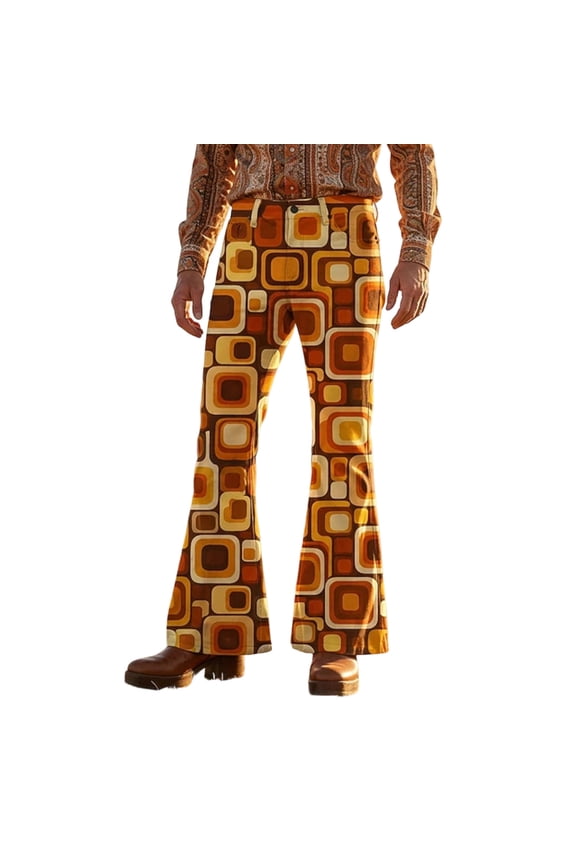 Mens 70S Disco Flared Pants Vintage Hippie Pants for Men Trendy Funny Graphic Bell Bottoms