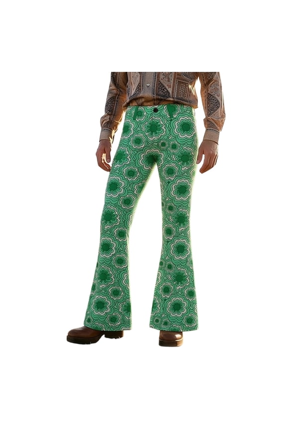 Mens 70S Disco Flared Pants Vintage Hippie Pants for Men Trendy Funny Graphic Bell Bottoms