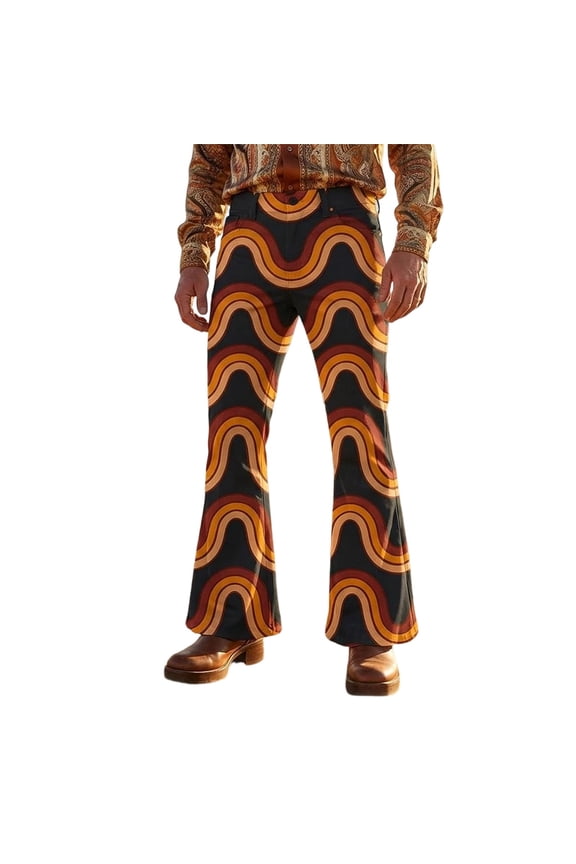 Mens 70S Disco Flared Pants Vintage Hippie Pants for Men Trendy Funny Graphic Bell Bottoms