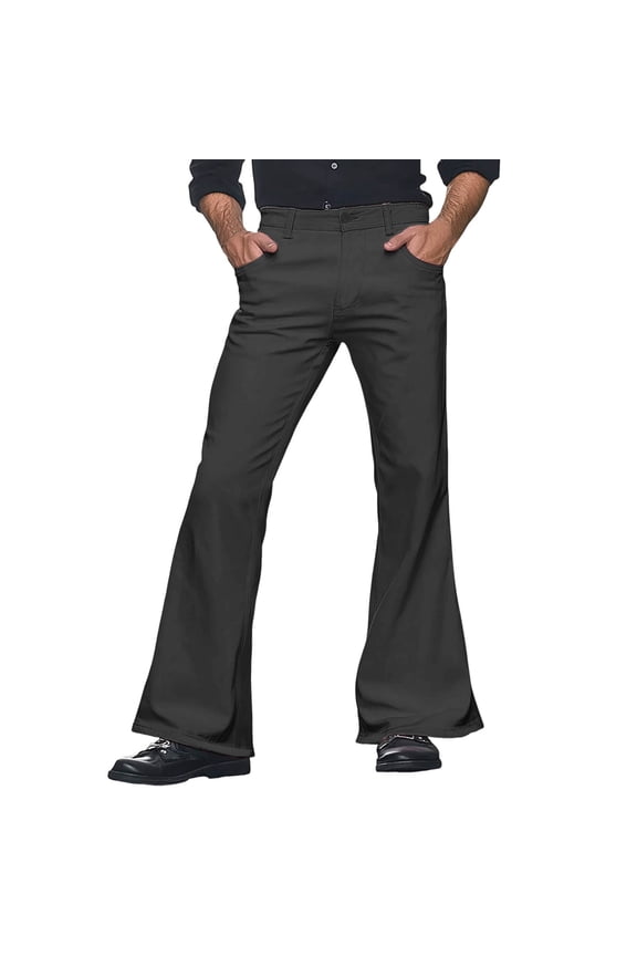 Mens 70S Disco Flared Pants Vintage Hippie Pants for Men Trendy Funny Solid Bell Bottoms