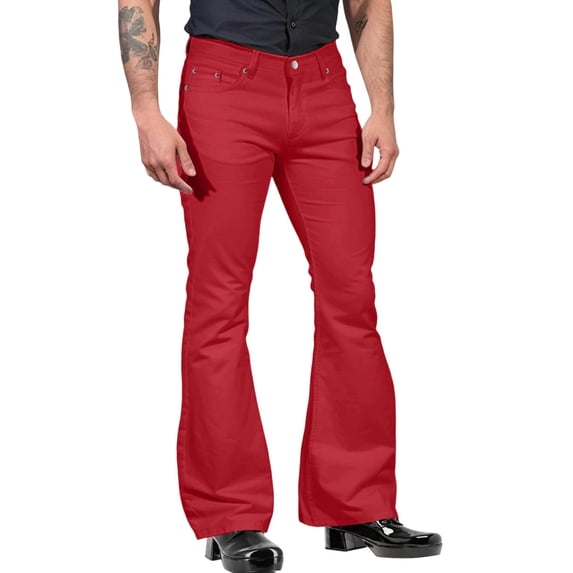CONZONE Mens 70s Disco Flared Pants Straight Leg Vintage Pants for Men Trendy Slim Fit Solid Modern Bell Bottom With Pockets