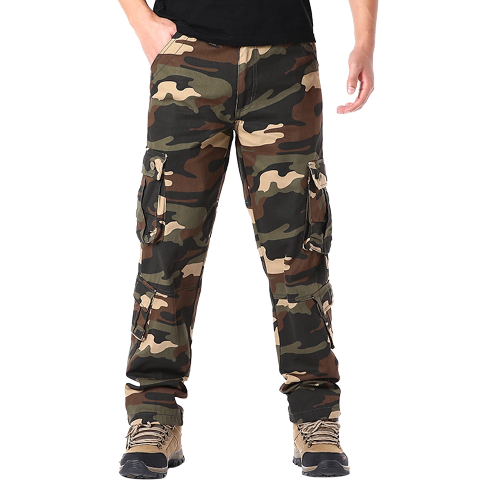 CONZONE Mens Baggy Cargo Pants Camouflage Y2K Buttons Cargo Pants for ...