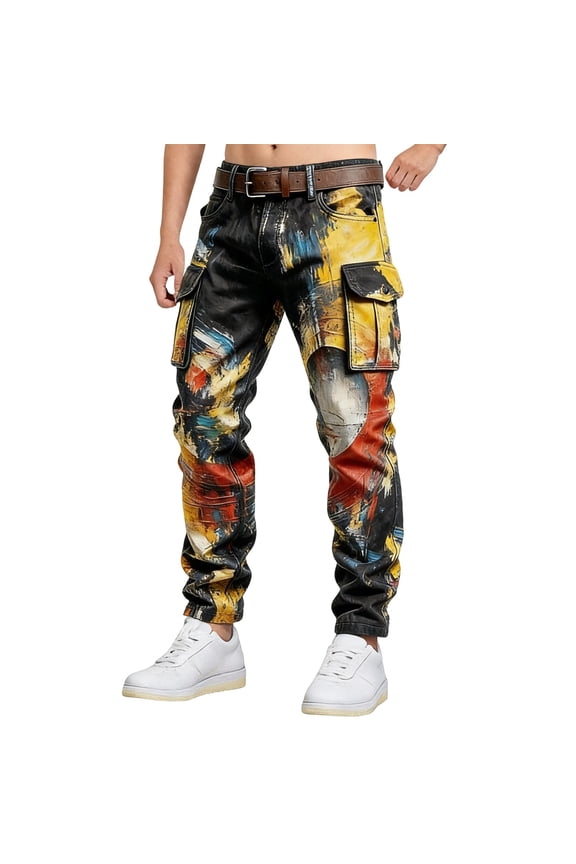 Mens Baggy Cargo Pants Casual Graphic Elastic Waist Cargo Pants for Men Lightweight Relaxed Fit Streetwear Workout Trousers With Pockets