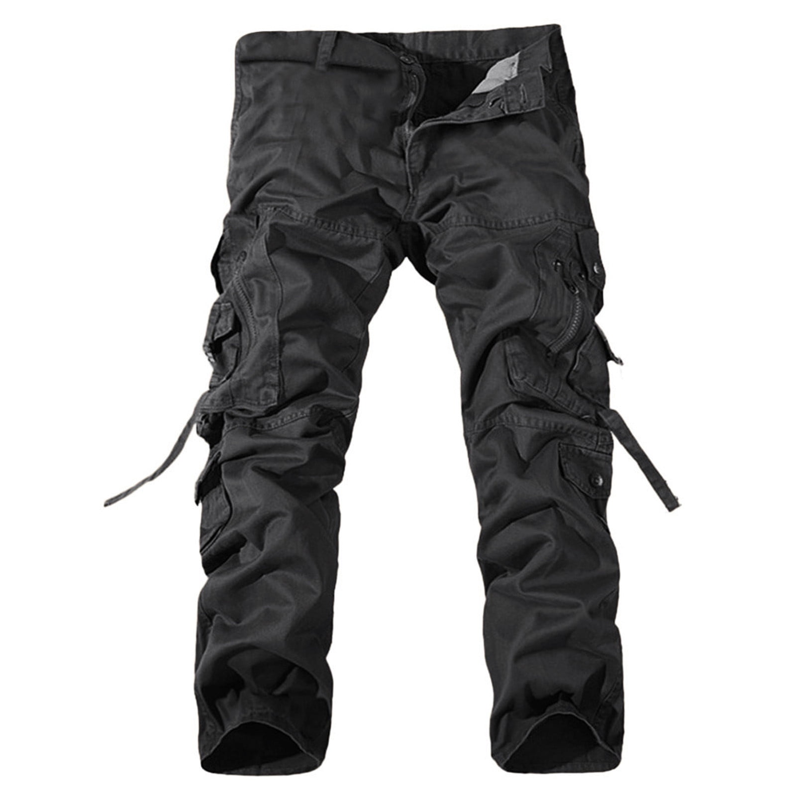 CONZONE Mens Baggy Cargo Pants Casual Solid Color Buttons Cargo Pants ...
