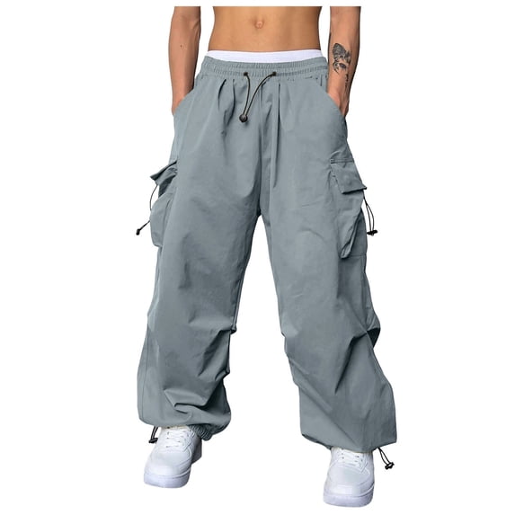 CONZONE Mens Baggy Cargo Pants Casual Solid Color Elastic Waist Drawstring Cargo Pants for Men Lightweight Relaxed Fit Outdoor Athletic Trousers With Pockets