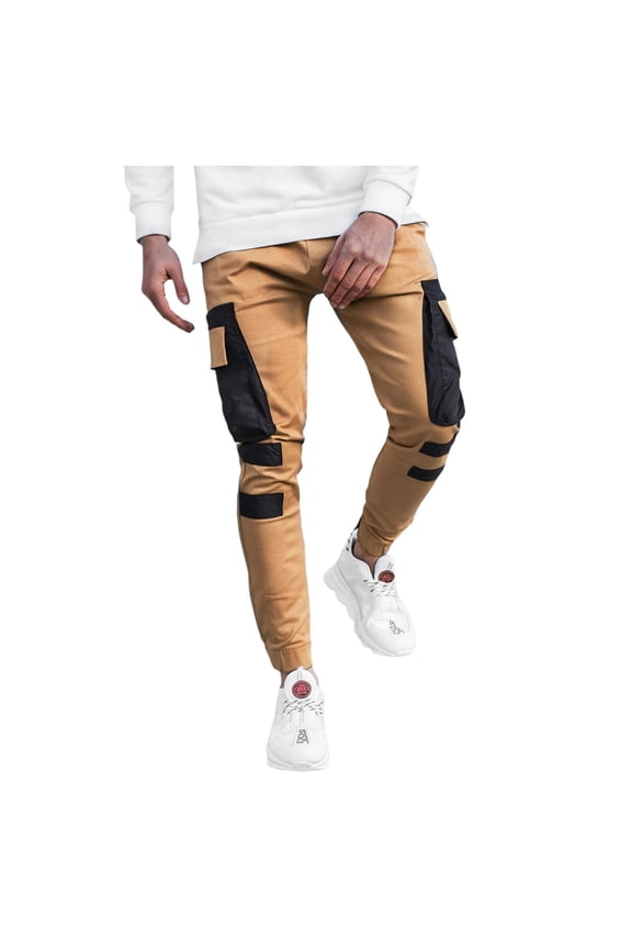 Mens Baggy Cargo Pants Patchwork Color Elastic Waist Drawstring Cargo Pants for Men Lightweight Relaxed Fit Streetwear Workout Trousers With Pockets