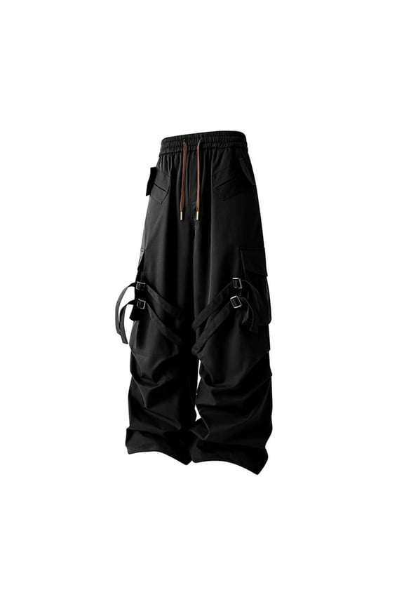 Mens Baggy Cargo Pants Solid Color Y2K Elastic Waist Drawstring Cargo Pants for Men Lightweight Loose Fit Streetwear Workout Trousers With Pockets