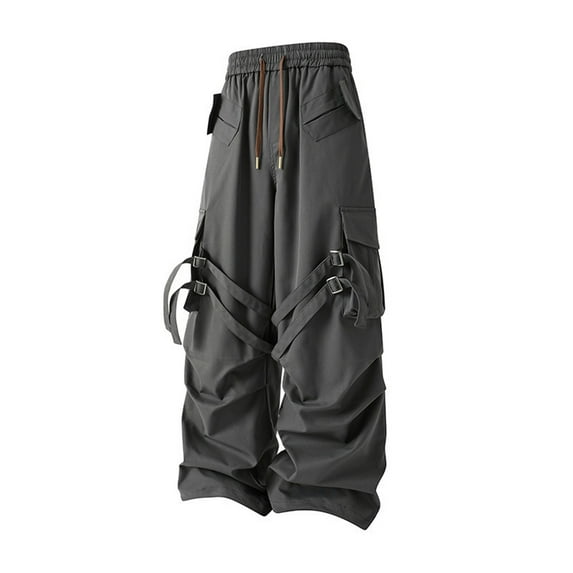 CONZONE Mens Baggy Cargo Pants Solid Color Y2K Elastic Waist Drawstring Cargo Pants for Men Lightweight Loose Fit Streetwear Workout Trousers With Pockets