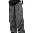 thumbnail image 1 of CONZONE Mens Baggy Cargo Pants Wide Leg Hiking Pants for Men Trendy Elastic Waist Drawstring Solid Outdoor Joggers Pant With Pockets, 1 of 4