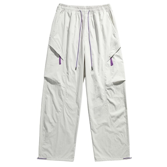 CONZONE Mens Baggy Cargo Pants Wide Leg Hiking Pants for Men Trendy Elastic Waist Graphic Outdoor Joggers Pant With Pockets