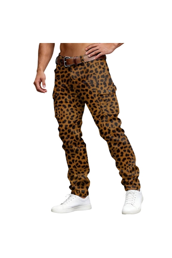 Mens Baggy Cargo Pants Wide Leg Pants for Men Trendy Buttons Leopard Soft Casual Joggers With Pocket