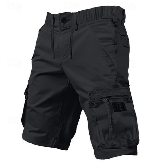 CONZONE Mens Baggy Cargo Shorts Casual Solid Color Elastic Waist Drawstring Cargo Shorts for Men Lightweight Relaxed Fit Summer Workout Shorts With Pockets