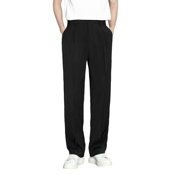 CONZONE Mens Baggy Dress Pants Straight Leg Formal Pants for Men Casual Solid Color Soft Loose Fit Fall Winter Suit Pants With Pocket