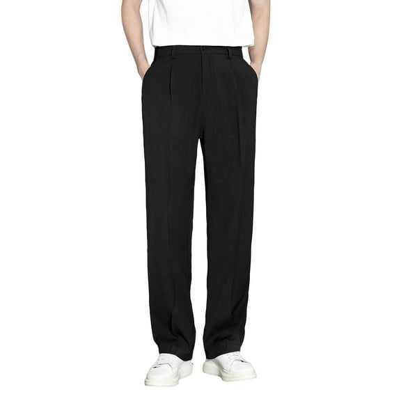 CONZONE Mens Baggy Dress Pants Straight Leg Formal Pants for Men Casual Solid Color Soft Loose Fit Fall Winter Suit Pants With Pocket