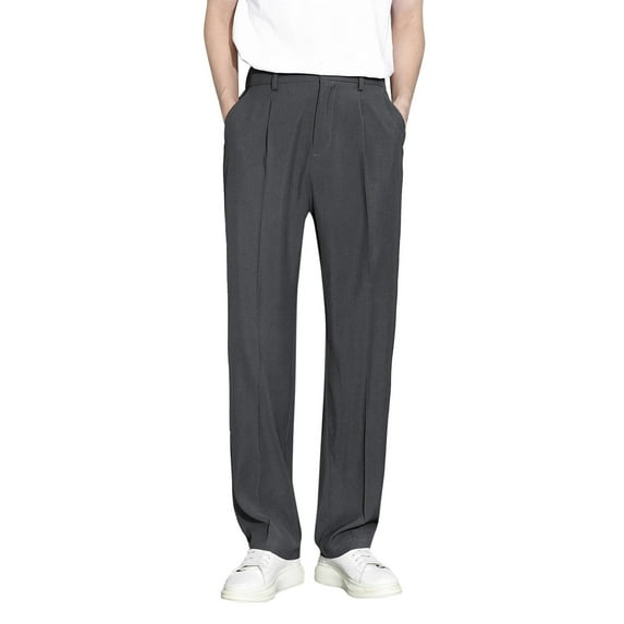 CONZONE Mens Baggy Dress Pants Straight Leg Formal Pants for Men Casual Solid Color Soft Loose Fit Fall Winter Suit Pants With Pocket