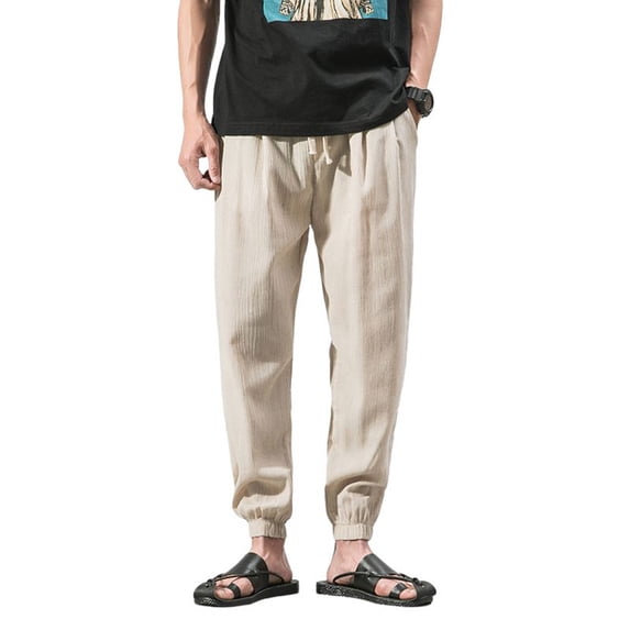 CONZONE Mens Baggy Pants Wide Leg Elastic Waist Drawstring Joggers For Men Relaxed Fit Casual Summer Fall Trousers With Pockets