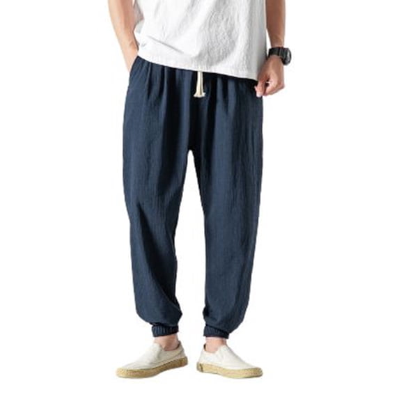 CONZONE Mens Baggy Pants Wide Leg Elastic Waist Drawstring Joggers For Men Relaxed Fit Casual Summer Fall Trousers With Pockets