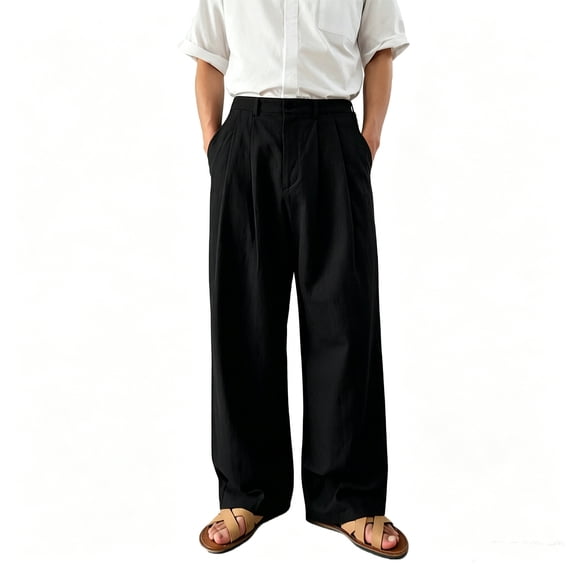 CONZONE Mens Baggy Pants Wide Leg Pants for Men Trendy Buttons Solid Soft Casual Joggers Pant With Pockets