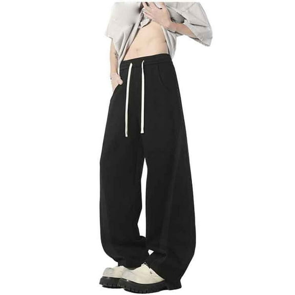 CONZONE Mens Baggy Sweatpants Casual Wide Leg Sweat Pants for Men Fashion Solid Color Elastic Waist Drawstring Soft Cozy Athletic Joggers With Pockets