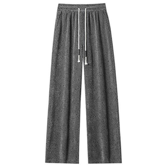 CONZONE Mens Baggy Sweatpants Casual Wide Leg Sweat Pants for Men Solid Color Jacquard Elastic Waist Drawstring Soft Cozy Athletic Joggers With Pockets