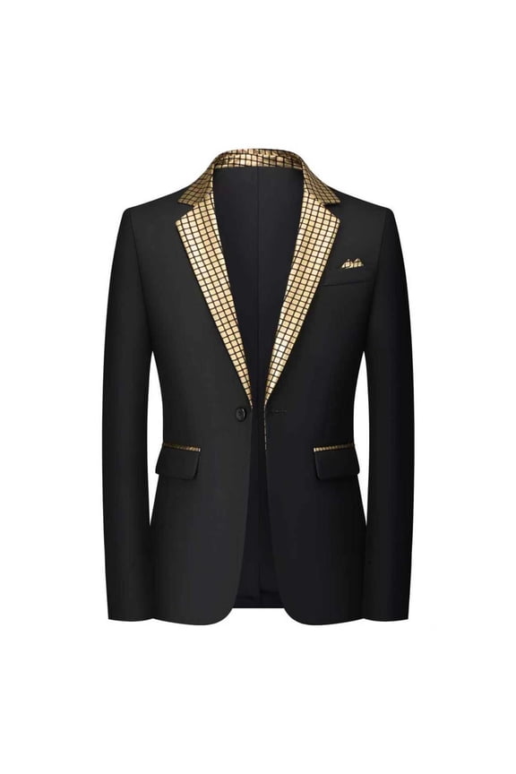 Mens Blazer Casual Suit Jacket for Men Patchwork Plaid One Button Elegant Slim Fit Dress Jacket for Performance,Prom,Wedding