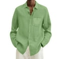 thumbnail image 1 of CONZONE Mens Buttons Down Shirts Long Sleeve Cotton Linen Shirts For Men Solid Color Hawaii Lapel Soft Lightweight Tops, 1 of 5