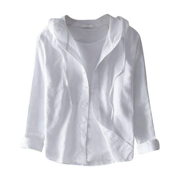 CONZONE Mens Buttons Down Shirts Long Sleeve Hooded Linen Shirts For Men Trendy Solid Color Soft Lightweight Tops