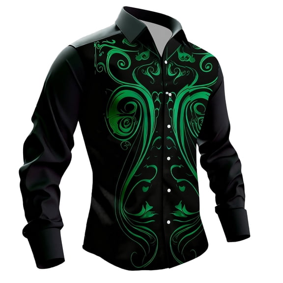 CONZONE Mens Buttons Down Shirts Long Sleeve Shirts For Men Trendy Carnival Gothic Graphic Lapel Soft Lightweight Tops