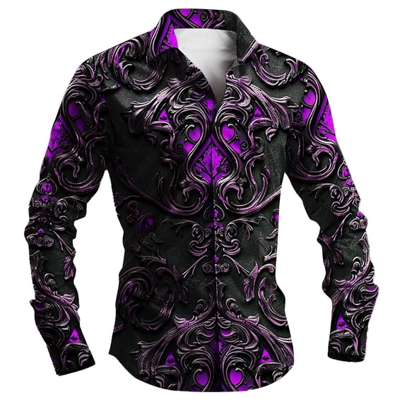CONZONE Mens Buttons Down Shirts Long Sleeve Shirts For Men Trendy Carnival Gothic Graphic Lapel Soft Lightweight Tops
