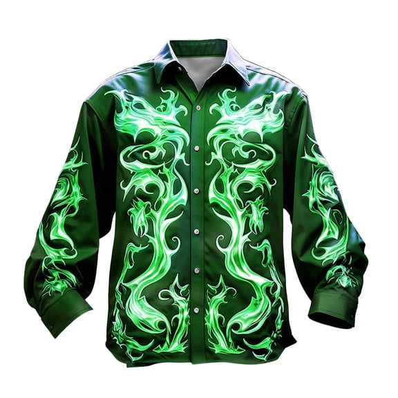 CONZONE Mens Buttons Down Shirts Long Sleeve Shirts For Men Trendy Carnival Gothic Graphic Lapel Soft Lightweight Tops