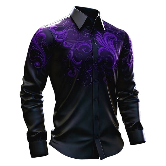 CONZONE Mens Buttons Down Shirts Long Sleeve Shirts For Men Trendy Carnival Gothic Graphic Lapel Soft Lightweight Tops