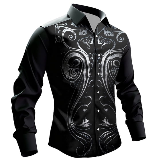 CONZONE Mens Buttons Down Shirts Long Sleeve Shirts For Men Trendy Carnival Gothic Graphic Lapel Soft Lightweight Tops