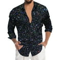 thumbnail image 1 of CONZONE Mens Buttons Down Shirts Long Sleeve Shirts For Men Trendy Carnival Sequins Graphic Lapel Soft Lightweight Tops, 1 of 4