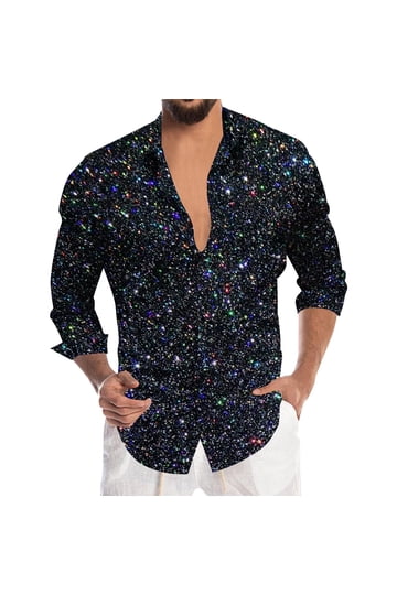 sparkly mens dress shirts Amazon.com: AstoSeu Men's Sequin Dress Shirt 70s Disco Costume Sparkle  Party Short Sleeve Button Down Shirts Black S : Clothing, Shoes & Jewelry
