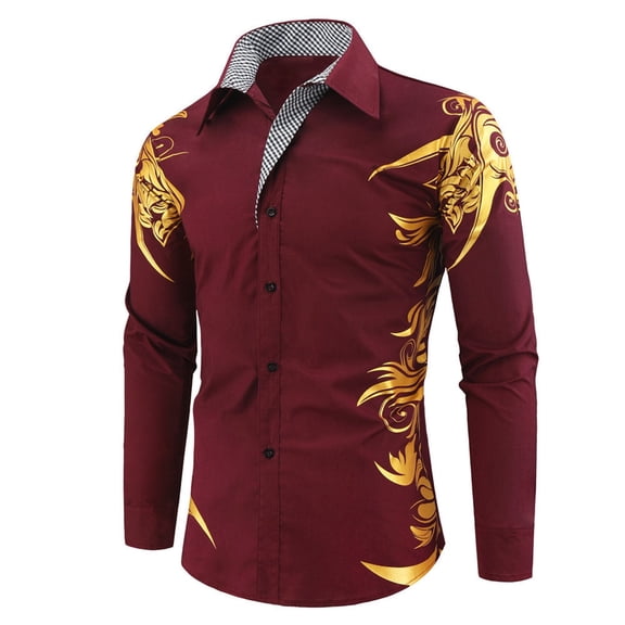 CONZONE Mens Buttons Down Shirts Long Sleeve Shirts For Men Trendy Casual Graphic Lapel Soft Lightweight Tops