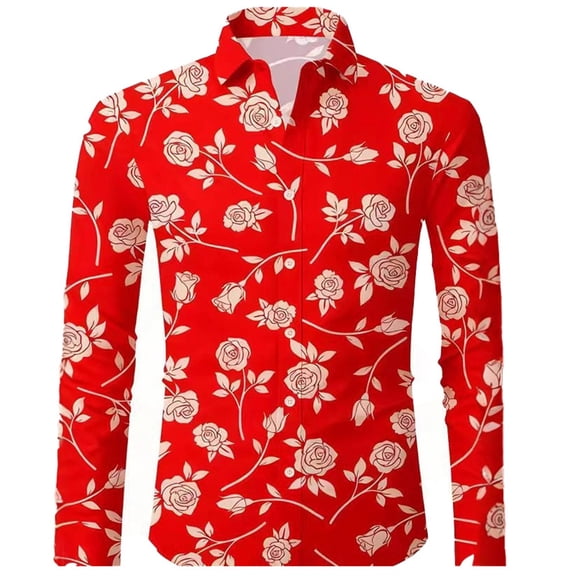 CONZONE Mens Buttons Down Shirts Long Sleeve Shirts For Men Trendy Floral Graphic Lapel Soft Lightweight Tops