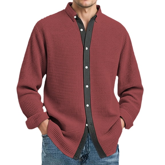 CONZONE Mens Buttons Down Shirts Long Sleeve Shirts For Men Trendy Patchwork Color Lapel Soft Lightweight Tops