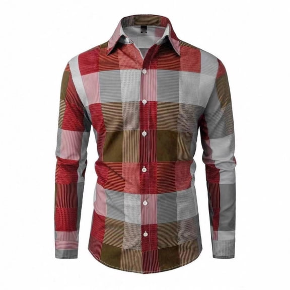 CONZONE Mens Buttons Down Shirts Long Sleeve Shirts For Men Trendy Plaid Lapel Soft Lightweight Tops