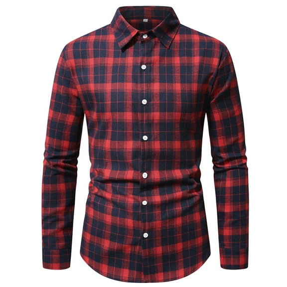 CONZONE Mens Buttons Down Shirts Long Sleeve Shirts For Men Trendy Plaid Plus Size Soft Lightweight Tops