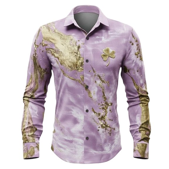 CONZONE Mens Buttons Down Shirts Long Sleeve Shirts For Men Trendy St. Patrick's Day Graphic Lapel Soft Lightweight Tops