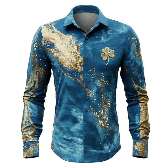 CONZONE Mens Buttons Down Shirts Long Sleeve Shirts For Men Trendy St. Patrick's Day Graphic Lapel Soft Lightweight Tops