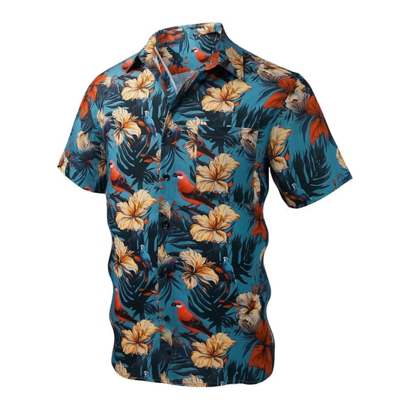 CONZONE Mens Buttons Down Shirts Short Sleeve Shirts For Men Trendy Floral Graphic Hawaii Lapel Soft Lightweight Tops
