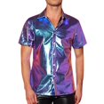 thumbnail image 1 of CONZONE Mens Buttons Down Shirts Short Sleeve Shirts For Men Trendy Metallic Shiny Lapel Soft Lightweight Tops, 1 of 7