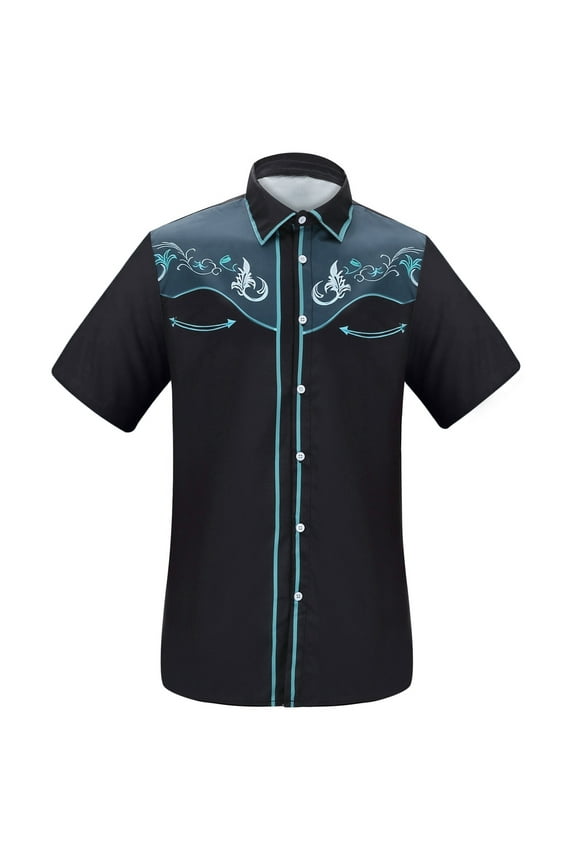 Mens Buttons Down Shirts Short Sleeve Shirts For Men Trendy Western Cowboy Graphic Lapel Soft Lightweight Tops